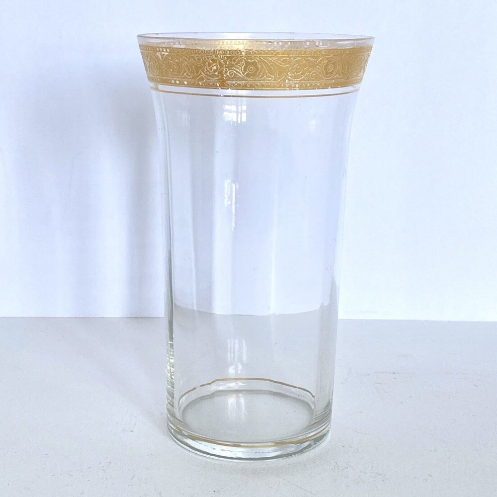 Vintage Glass Flower Vase Tiffin Franciscan Design Minton Rim Gold Embellishment